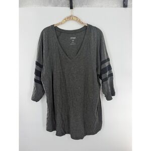 Torrid Vintage Slub V-Neck Tee Gray Black Stripe 3/4 Raglan Sleeve Size 2 XL 2X